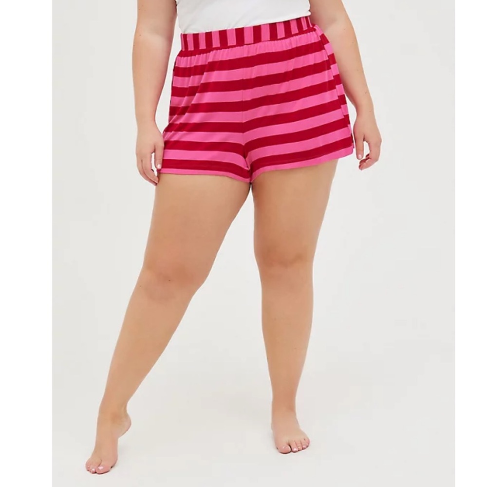 SLEEP SHORT - SUPER SOFT PINK & RED STRIPE